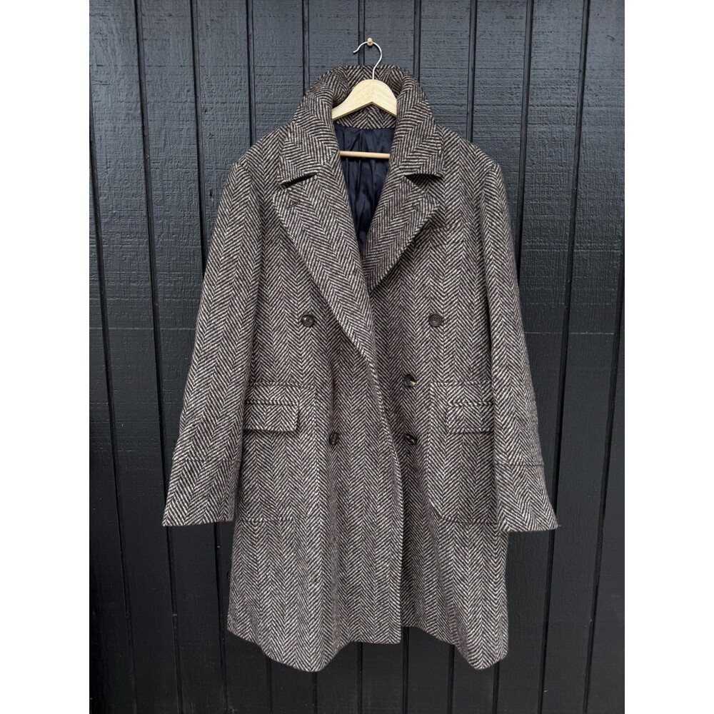 Spier & MacKay Herringbone Wool Overcoat Size 42 Polo Coat Double Breasted